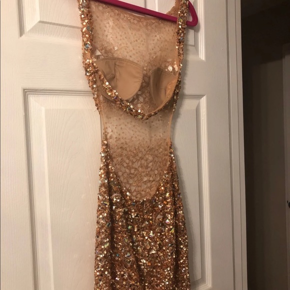 Jovani Gold Crystal Mesh Prom Dress – Size 2 - Picture 3 of 5
